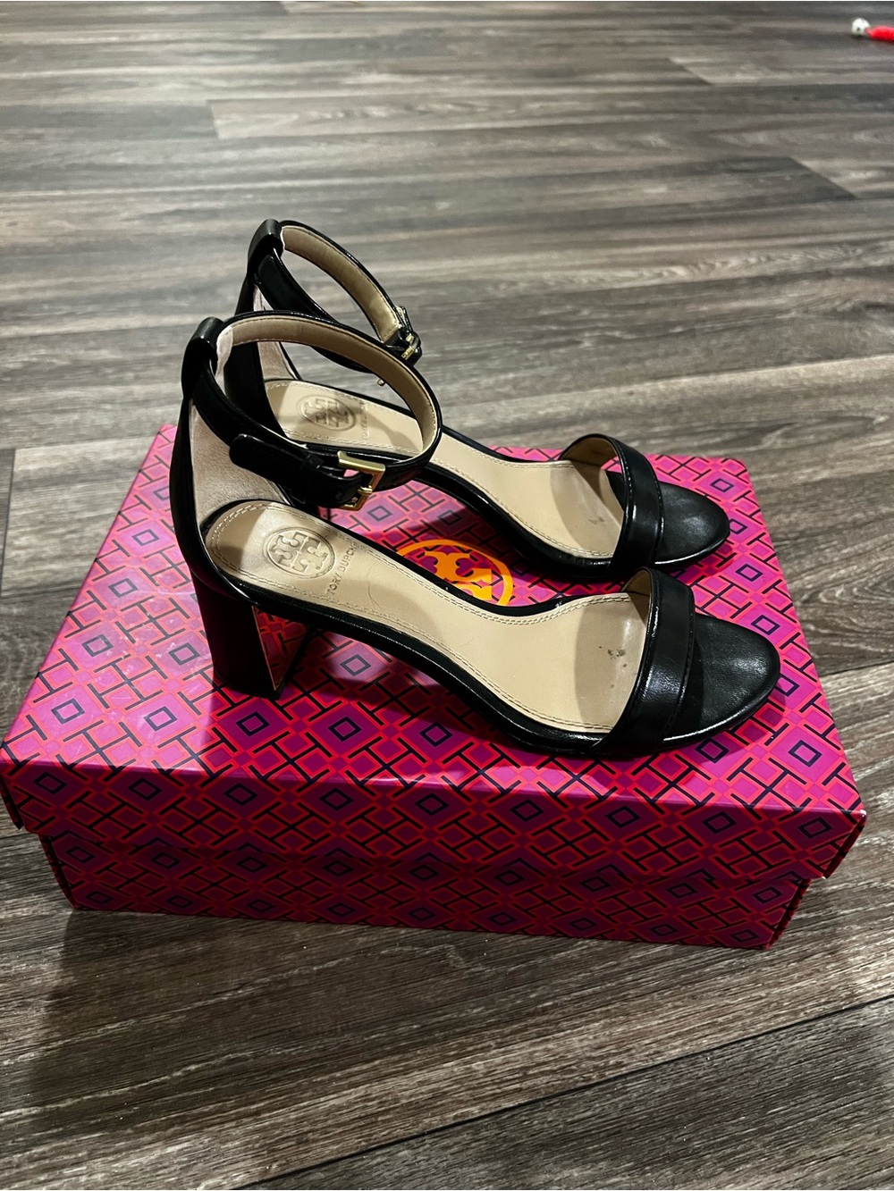 Tory Burch Cecile 55mm Black Leather Sandals Block Heels size US 5.5 or EUR 35.5